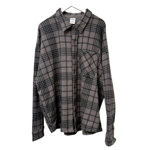 PINK Victoria's Secret Fleece Shirt XL Taupe Black Check Sweatshirt Womens Top